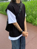 Unisex Punching Detail Round Knit Vest