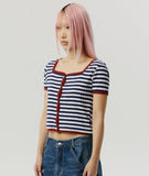 SQUARE NECK STRIPE CARDIGAN