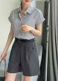 Rudelin Stripe Seersucker Shirring String Shirt