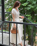 [Two-piece set] Lydia Belt Strap Linen Tee Blouse Banding Flare Skirt