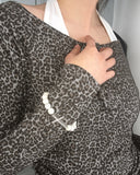 Brick Leopard Hopi Shirring Button T-Shirt