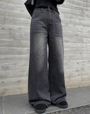 Robe black denim washing wide pants