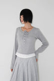 (Brushed Lining) BUTTON STRAP LAYERED TEE