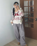 Shuong Rabbit Heart Fur Bells Hood Knit Zip-up