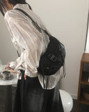 Teprin Leather Eyelet Zipper Shoulder Bag