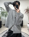 Ray-fun mix diagonal knit zip-up