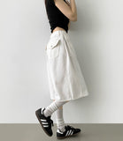 Folding Pin Tuck Back Pocket Bermuda Shorts Cotton Pants