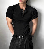 Muscle Fit Henley Neck Short Sleeve Knit