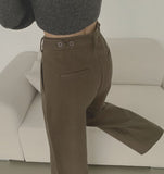 Wool Pin Tuck Button Adjust Wide Slacks