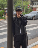Don't Leather Knit Color Matching Hood Zip-Up