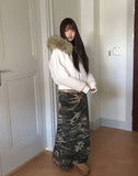 Seha Camo Banding Brushed Long Skirt