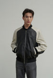 [Real Leather] Lambskin Two Tone Stadium Jacket