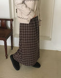[Brushed] Carin vintage check maxi long skirt