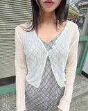 Sewn V-neck see-through button crop cardigan