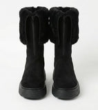 Folding suede platform boots