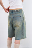 Tone pintuck snap bermuda denim shorts