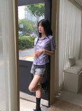Two-Win Stripe Slim Fit Cropped Short-Sleeved Shirt
