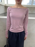 Domas Off-Shoulder Boat Neck Long Sleeve T-Shirt