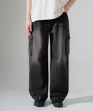 Brushed Washing Cargo Denim Pants