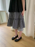 [BAONHAUS] Yanbi Check Lace Banding Midi Skirt