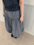 Lehiji Banding Check Balloon Long Skirt
