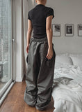 Heavy Double Knee Pintuck Wide String Pants