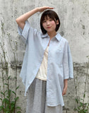 [unisex] Musent Seersucker Stripe Over Short Sleeve Shirt