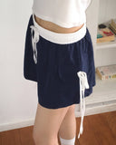 Raffen Banding Color Matching Ribbon Pocket Shorts