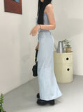 Denim slit long skirt