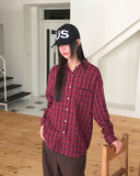 Mutt check pattern collar pocket oversized long-sleeved shirt