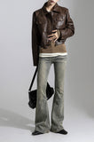 Crop Stiff Leather Jacket