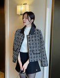 Demur Color Matching Collar Pattern Tweed Short Jacket