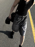 Adjust cut black denim bermuda pants