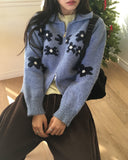 Phen Daisy Flower Collar Two Way Knit Zip-up