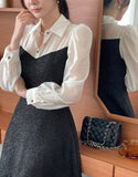 Ales color matching chiffon jacquard flared one piece
