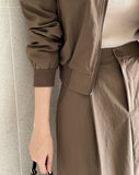 [Two Piece Set] Ramel Blouson Zip-Up Jumper Pintuck Banding Long Skirt