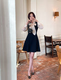 Ellebi Satin Tie Color Matching Flare Mini One Piece