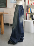 Tiso damage Mufa back banding washing denim long wide pants
