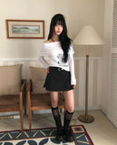 Bell-An Shirring Off-Shoulder Long-Sleeve T-Shirt