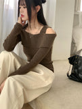 Risher Unbalance One Shoulder Off Square Knit