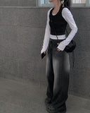 Keypin Black Washing Wide Pants