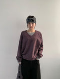 Shinpori Stripe V-Neck Knit Sweatshirt
