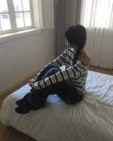 Giron Stripe One Off Shoulder Unbalance T-Shirt