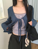 Rumi wrinkle see-through ribbon cardigan