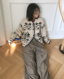 Jeber Deer Nordic Round Collar Knit Cardigan