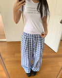 Khark Checkered Pintuck Banding Long Wide Pants