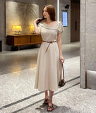 Beshu Diagonal V-collar Long One Piece (Belt set)