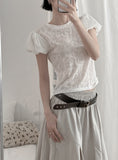 Hazel See-Through Lace Volume Puff Tee
