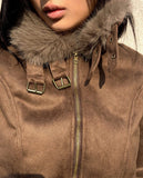 Tmin Shibori Buckle High Neck Fur Lining Short Mustang