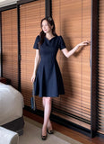 Moenne Heart Neck Puff Tweed Flare One Piece